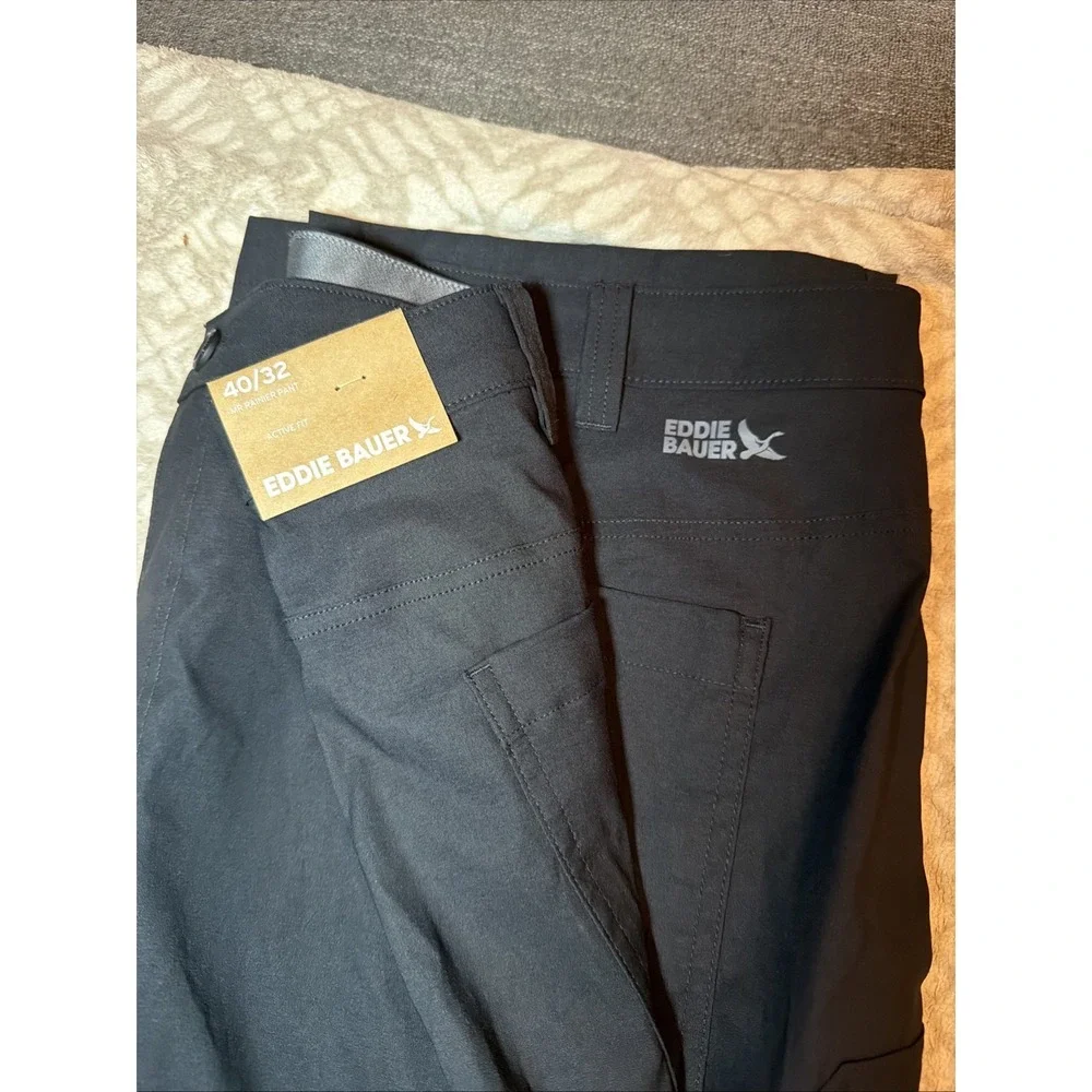NWT Eddie Bauer Rainier Tech Pants Mens 40x32 Black Outdoor Cargo Nylon Hiking